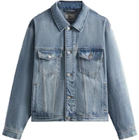 KITH FW23 Center Denim Jacket Indigo Unisex Vintage Leather Logo. KHM010269-415 KITH FW23 Center Denim Jacket Indigo Unisex Vintage Leather Logo. KHM010269-415