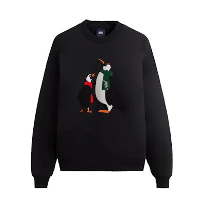 KITH FW23 Christmas Chenille Penguin Embroidery Crewneck Sweatshirt Black Unisex khm031694-001
