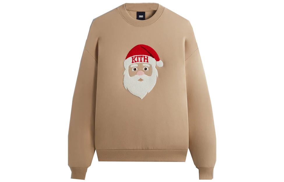 KITH FW23 Christmas Chenille SAnta Embroidered Sweatshirt Unisex - Khaki KHM031693-210