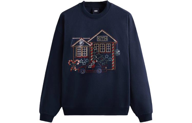KITH FW23 Christmas Edition Swarovski Crystal Crewneck Unisex Sweatshirt Navy khm030845-413