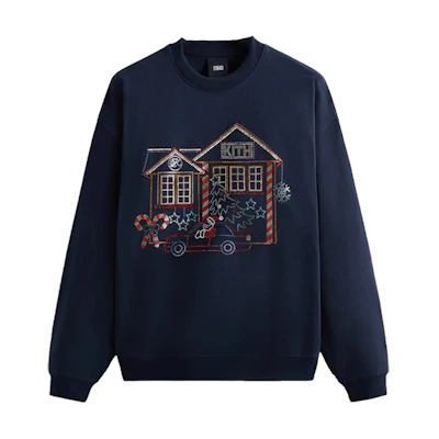KITH FW23 Christmas Edition Swarovski Crystal Crewneck Unisex Sweatshirt Navy khm030845-413
