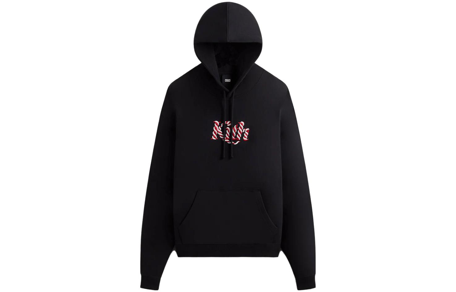 Order KITH FW23 크리스마스 에디션 유니섹스 블랙 후디 자수 로고. khm031685-001