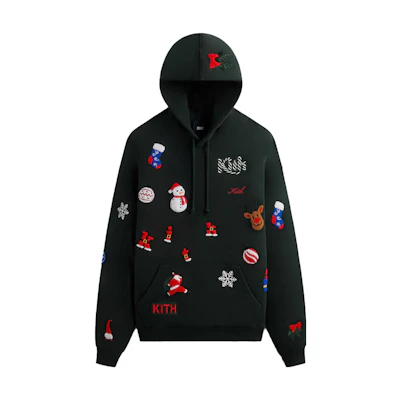 KITH FW23 Christmas Hoodie Embroidered Pocket Drawstring Unisex - Deep Green khm031673-302