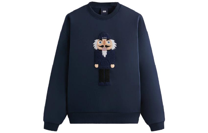 KITH FW23 Christmas Nutcracker Chenille Embroidery Sweatshirt Navy Unisex. KHM031692-413