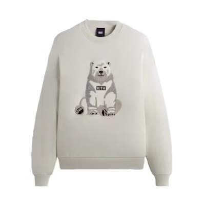 KITH FW23 Christmas Polar Bear Chenille Crewneck Sweatshirt Grey White Unisex khm031695-410