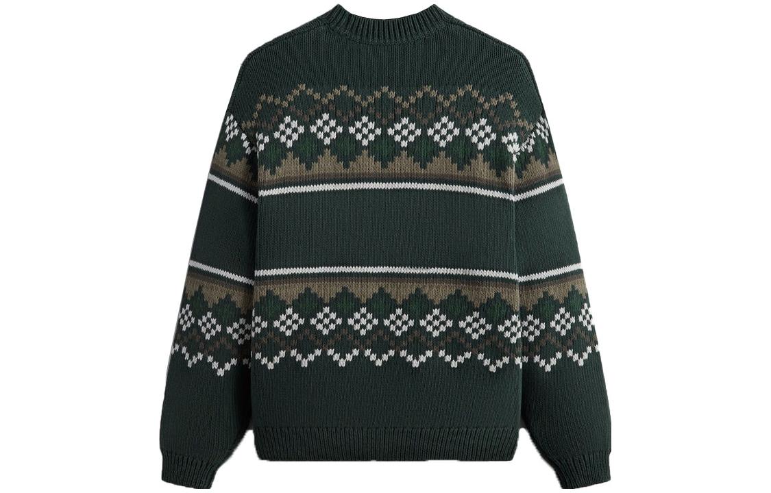 Lookbook KITH FW23 クリスマス セーター ユニセックス グリーン - おしゃれリブ編みクルーネック khm031675-386