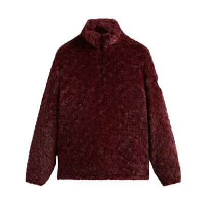 KITH FW23 Claremont Shaggy Sherpa Quarter Zip Maroon Unisex Pullover KHM010464-601
