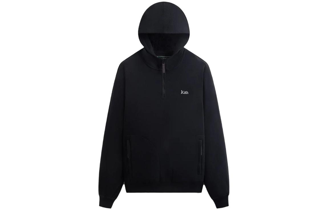 KITH FW23 Coleman Quarter Zip Logo Embroidered Hoodie Black Unisex KHM031418-001