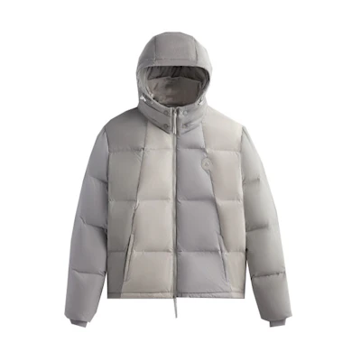 KITH FW23 Color-Blocked Wrinkle Nylon Midi Puffer Jacket Grey Unisex. KHM010402-180