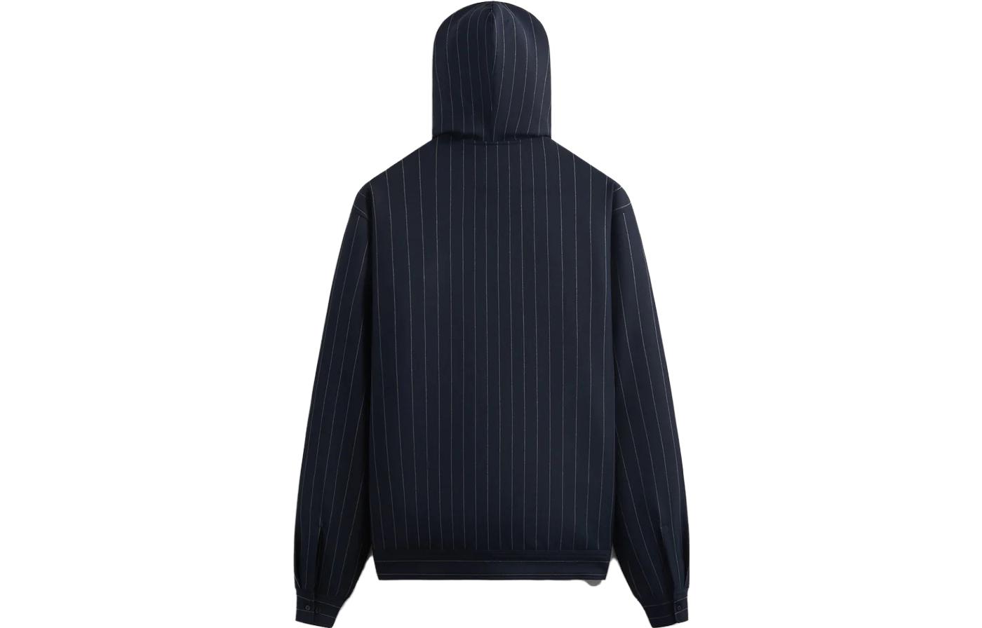 KITH FW23 Double Weave Selfridge Zip Hoodie Blue Unisex Striped Logo Embroidery KHM031412-413