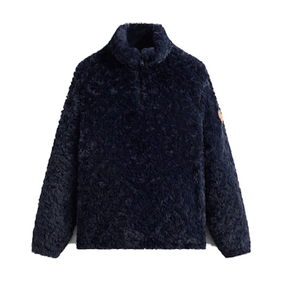 KITH FW23 Faux Fur Half-Zip Pullover Unisex Sweatshirt Deep Blue KHM010464-413