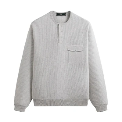 KITH FW23 Henley Pullover Sweatshirt Unisex Light Heather Grey KHM031671-002