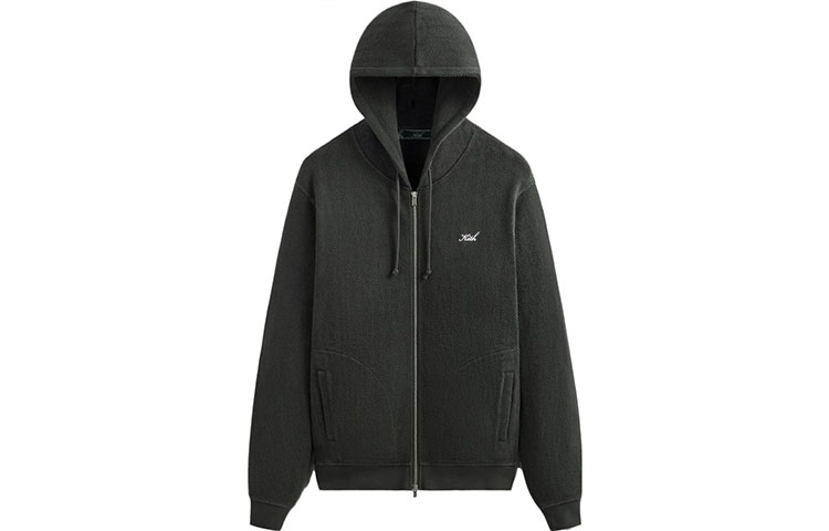 KITH FW23 Herringbone Fleece Williams V Hoodie Unisex Zip-Up in Grey KHM031631-178