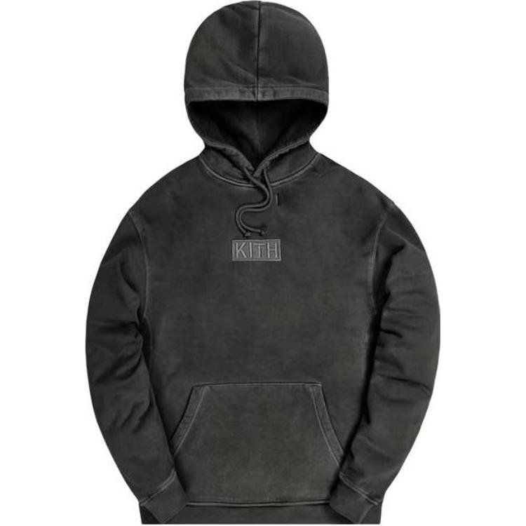 KITH FW23 Hoodie with Embroidered Letters and Pocket in Black/Grey KH2559-504