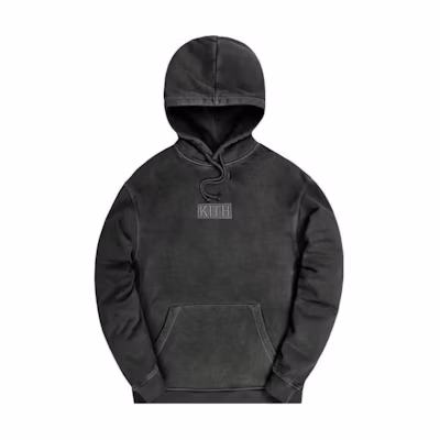KITH FW23 Hoodie with Embroidered Letters and Pocket in Black/Grey KH2559-504