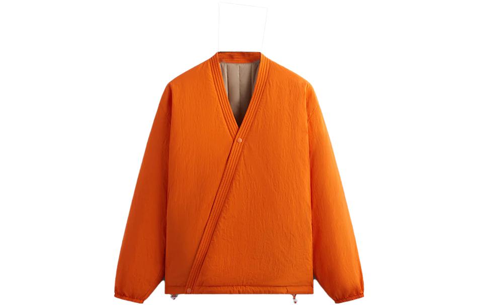 KITH FW23 Jerome Reversible Cross Front Puffer Jacket Unisex Orange V-Neck KHM010355-822
