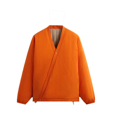 KITH FW23 Jerome Reversible Cross Front Puffer Jacket Unisex Orange V-Neck KHM010355-822