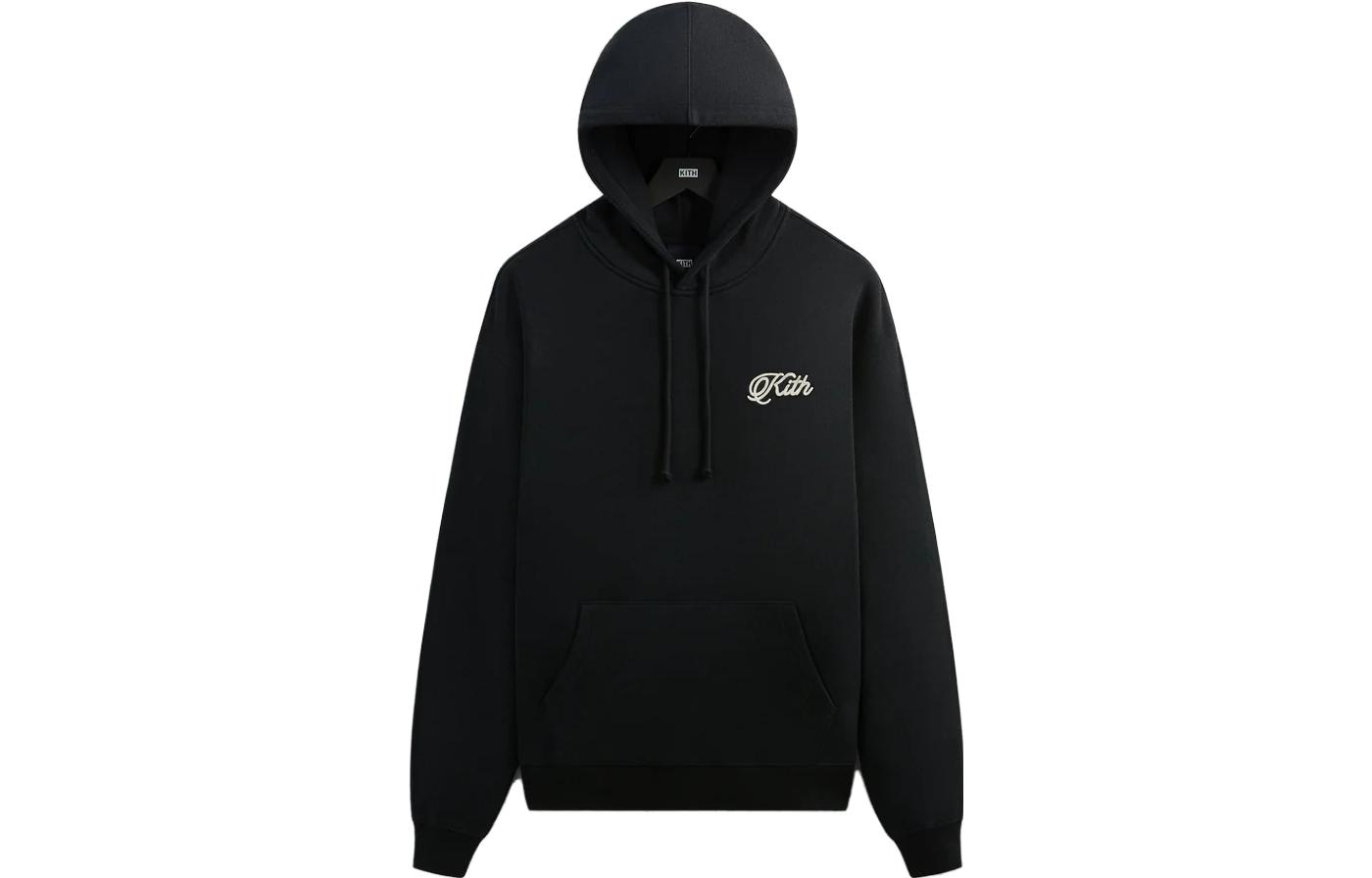 KITH FW23 Just Us Hoodie Black Unisex - Peony Embroidery & Drawstring Pocket KHM031843-001