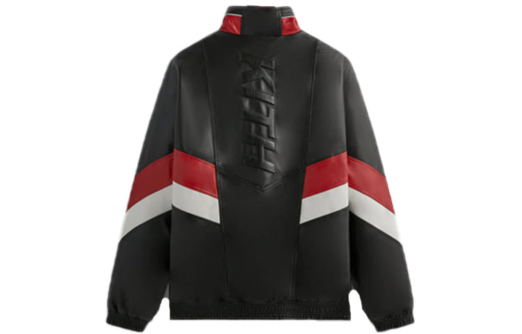 KITH FW23 Leather Maclay Jacket Black - Unisex Embossed Logo High Collar Zip Jacket KHM010377-001