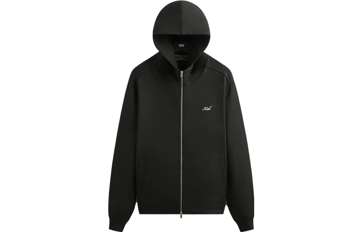 KITH FW23 Logo Embroidered Zip-Up Hoodie Unisex Black KHM031412-001