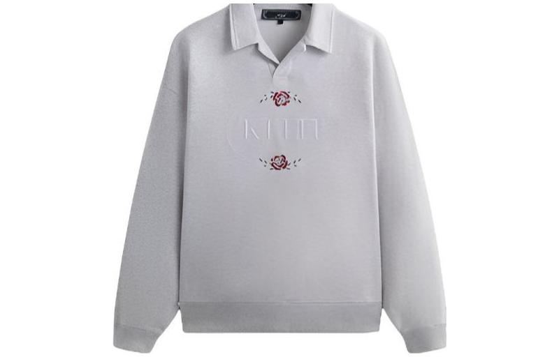 KITH FW23 Logo Floral Embroidery Pullover Sweatshirt Men’s Grey KHM031308-002
