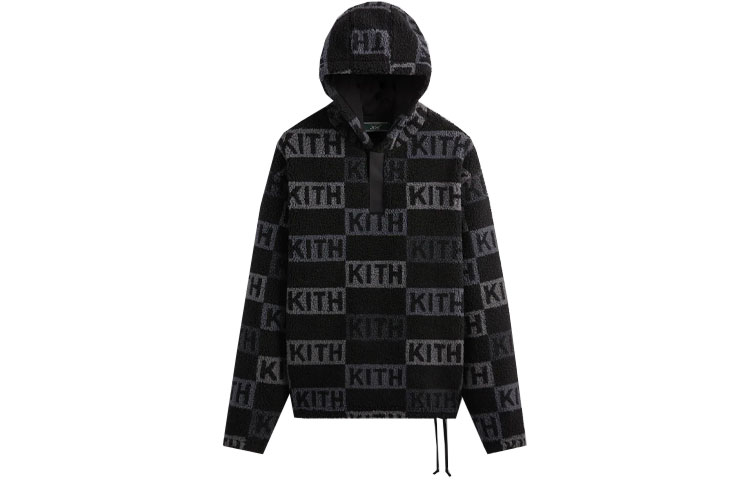 KITH FW23 Merrick Sherpa Hoodie Black Unisex羊羔绒 LOGO Jacquard Design KHM010484-001