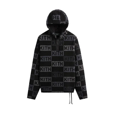 KITH FW23 Merrick Sherpa Hoodie Black Unisex羊羔绒 LOGO Jacquard Design KHM010484-001
