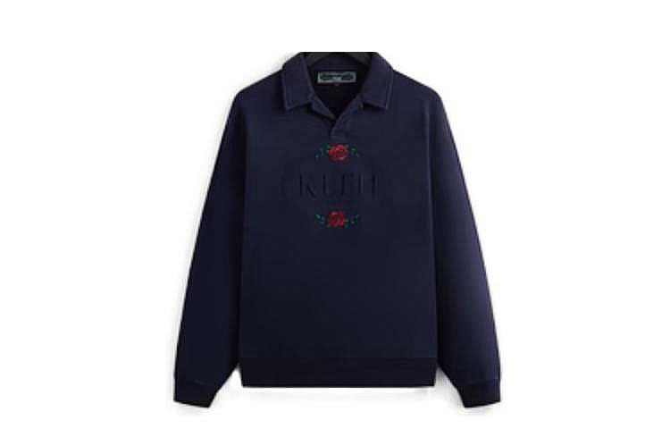 KITH FW23 Nelson Collared Pullover Blue Floral Embroidery Unisex Sweatshirt KHM031308-413