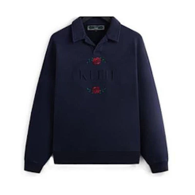 KITH FW23 Nelson Collared Pullover Blue Floral Embroidery Unisex Sweatshirt KHM031308-413