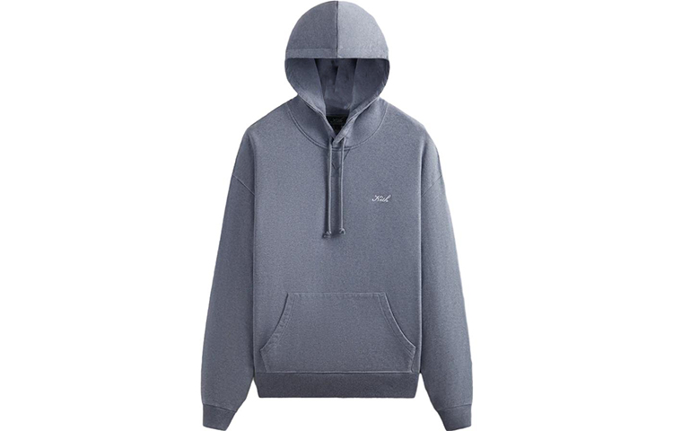 KITH FW23 Nelson Hoodie Small Logo Embroidery Drawstring Unisex Blue Hoodie. KHM031633-5002