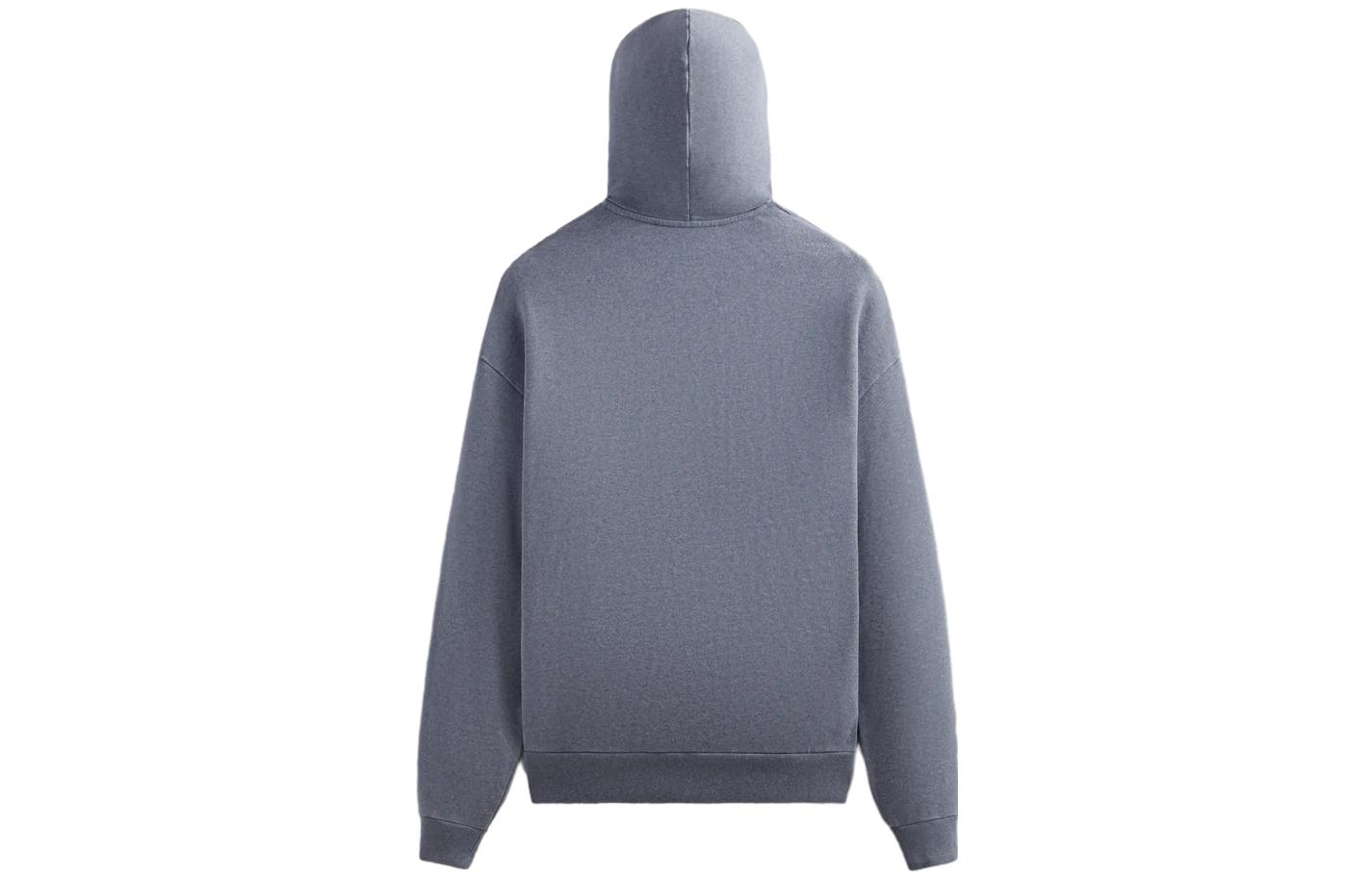 Lookbook 키스 FW23 넬슨 후디 스몰 로고 자수 드로스트링 유니섹스 블루 후드티. KHM031633-5002