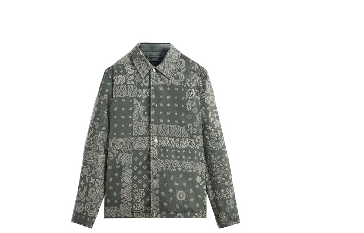 KITH FW23 Paisley Flocked Snap-Button Coach Jacket Unisex Green KHM010370-307
