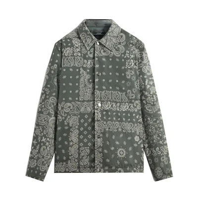 KITH FW23 Paisley Flocked Snap-Button Coach Jacket Unisex Green KHM010370-307