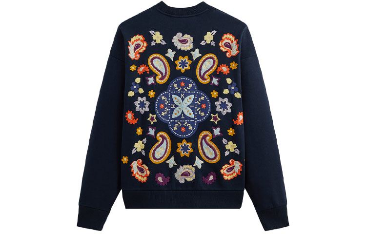 KITH FW23 Paisley Nelson Crewneck Blue Unisex Embroidered Pullover Sweatshirt. KHM031659-413