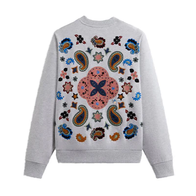 KITH FW23 Paisley Nelson Crewneck Gray Embroidered Sweatshirt Unisex. KHM031659-002