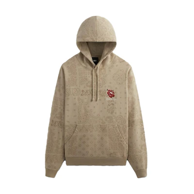KITH FW23 Paisley Nelson Hoodie Khaki Wool Peony Embroidery Pullover KHM031466-210
