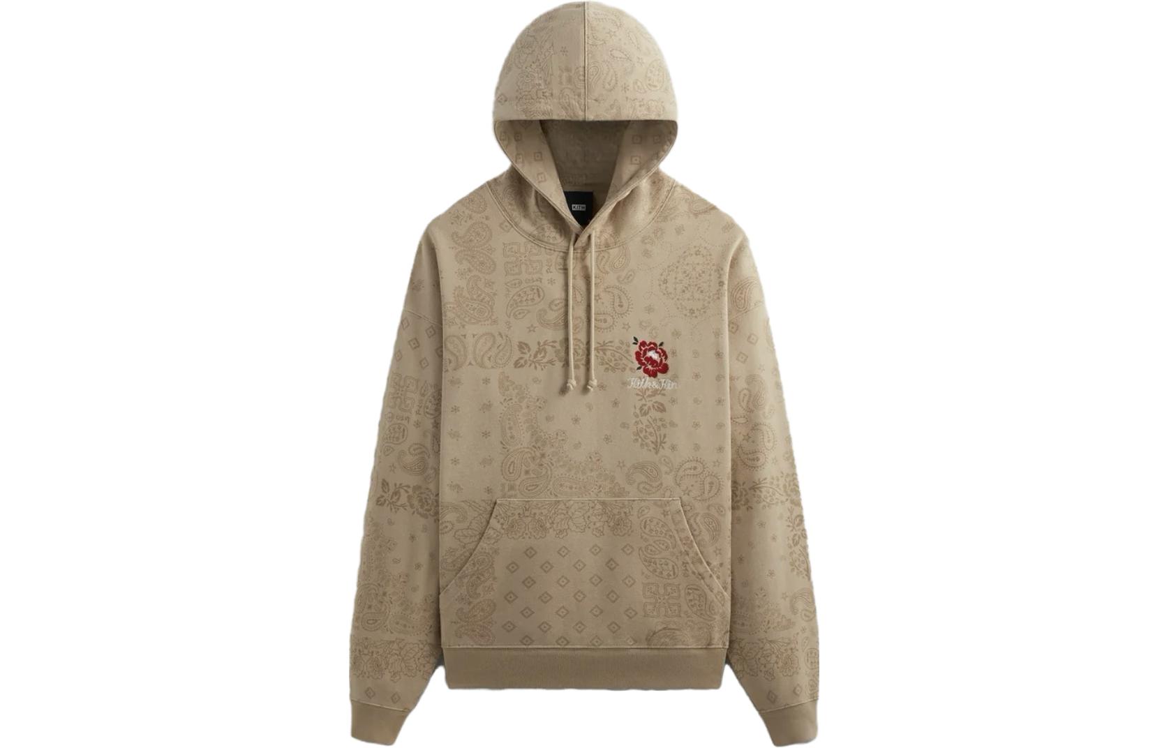 Order KITH FW23 Paisley Nelson Hoodie Khaki Wool Peony Embroidery Pullover KHM031466-210