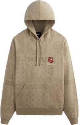 KITH FW23 Paisley Nelson Hoodie Khaki Wool Peony Embroidery Pullover KHM031466-210 Order KITH FW23 Paisley Nelson Hoodie Khaki Wool Peony Embroidery Pullover KHM031466-210