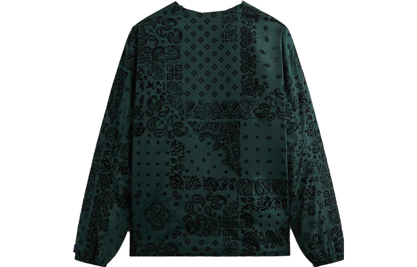 Lookbook KITH FW23 페이즐리 벨벳 스냅 버튼 브이넥 자켓 유니섹스 그린. KHM010492-302