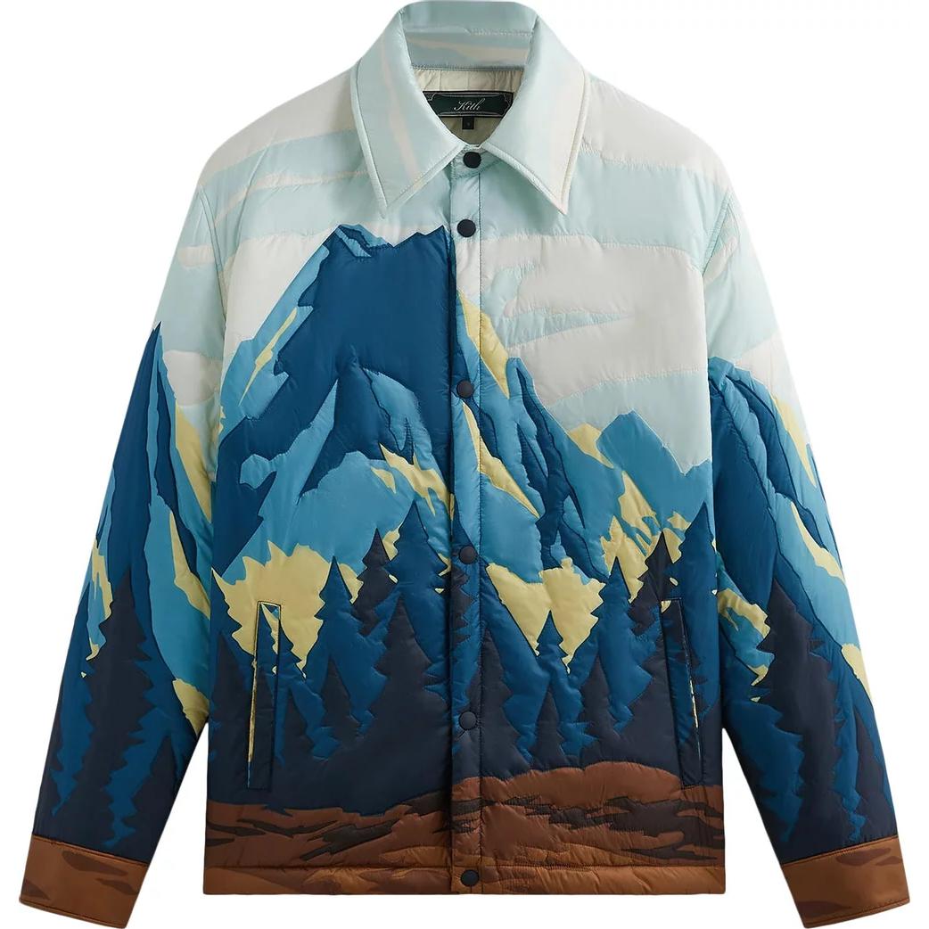 KITH FW23 Patchwork Puffer Landscape Print Snap Jacket Unisex Blue KHM010401-409