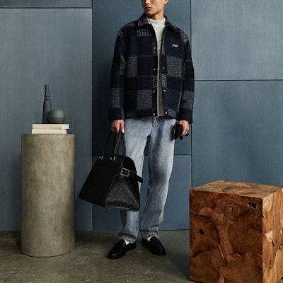 KITH FW23 Patchwork Wool Plaid Collar Coach Jacket Navy Unisex KHM010467-413 Shop KITH FW23 Patchwork Wool Plaid Collar Coach Jacket Navy Unisex KHM010467-413