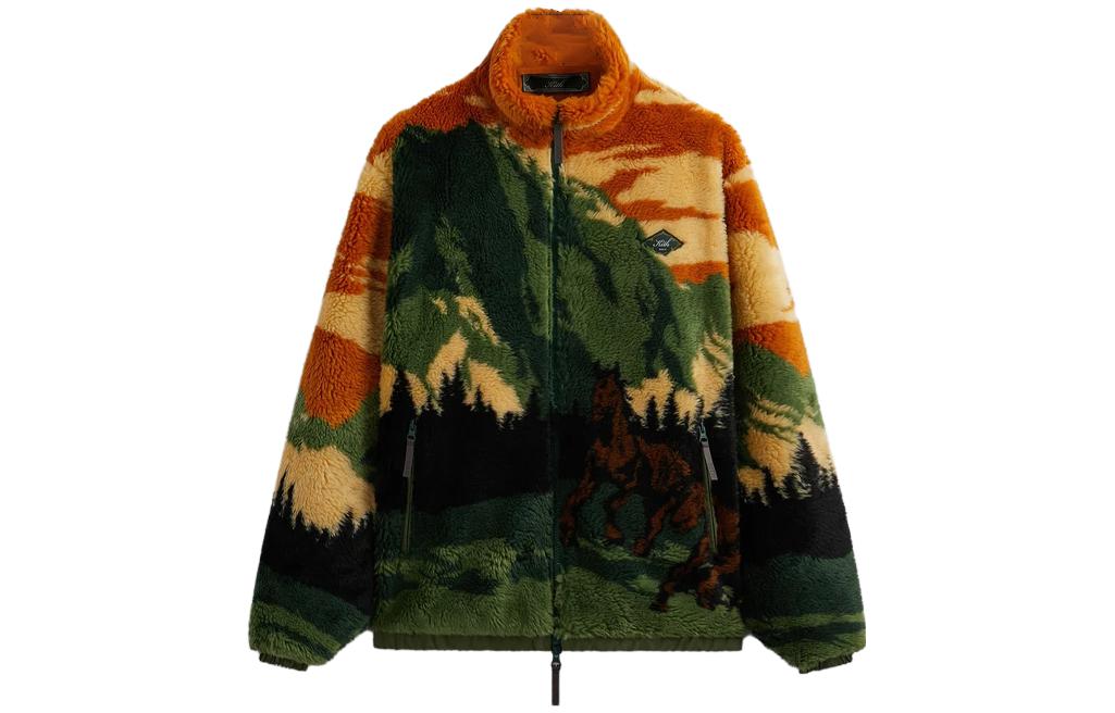KITH FW23 Pinehurst Sherpa Full Zip Jacket Forest Jacquard Fleece Bergamot Unisex KHM031431-802