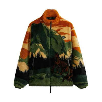 KITH FW23 Pinehurst Sherpa Full Zip Jacket Forest Jacquard Fleece Bergamot Unisex KHM031431-802