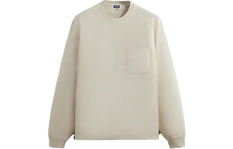 KITH FW23 Pocket Logo Printed Vintage Beige Long Sleeve Tee Unisex KHM031552-262