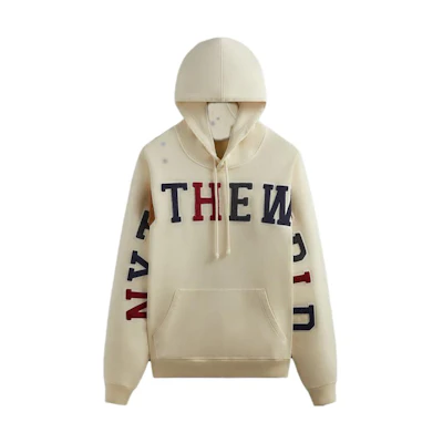 KITH FW23 Sand Wool Drawstring Pocket Hoodie Unisex with Letter Patch Design KHM031520-104