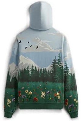 KITH FW23 Scenic Fleece Nelson Hoodie Blue - Unisex Drawstring Woodland Print. KHM010365-464 Lookbook KITH FW23 Scenic Fleece Nelson Hoodie Blue - Unisex Drawstring Woodland Print. KHM010365-464