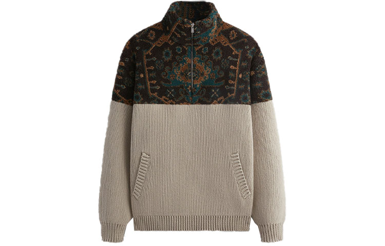 KITH FW23 Sherpa Jacquard Half-Zip Knit Pullover Unisex Sand Beige KHM031668-212