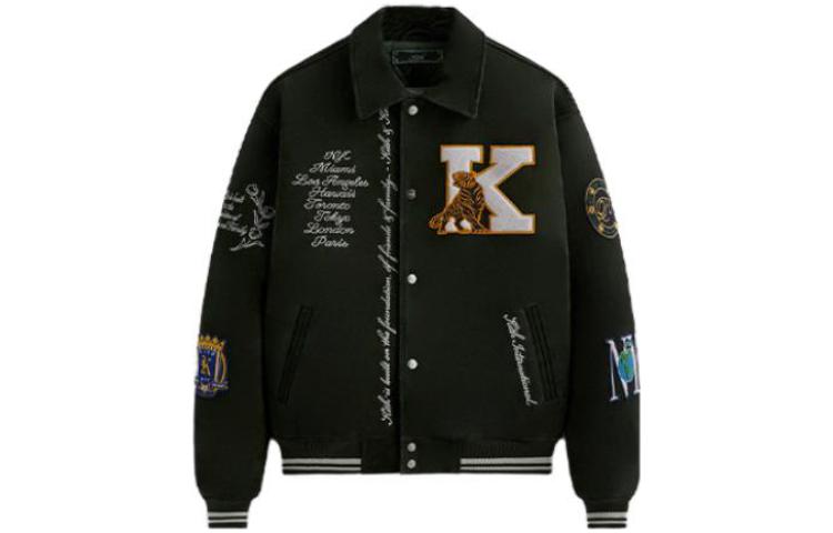KITH FW23 Suede Coaches Jacket Black - Unisex Button-Up with Logo Applique KHM010337-302
