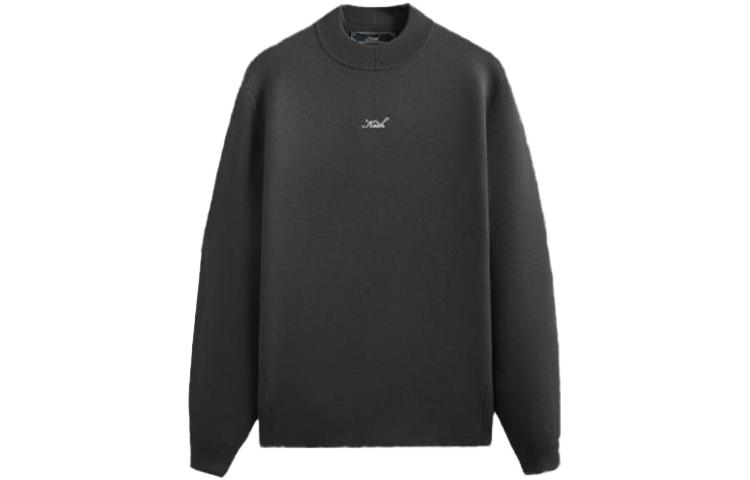 KITH FW23 Unisex Black Long Sleeve Mock Neck Sweatshirt with Small Logo Embroidery KHM031534-178
