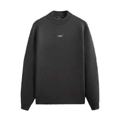 KITH FW23 Unisex Black Long Sleeve Mock Neck Sweatshirt with Small Logo Embroidery KHM031534-178